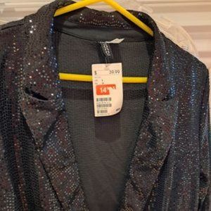 Black sequence glitter long coat with buttons